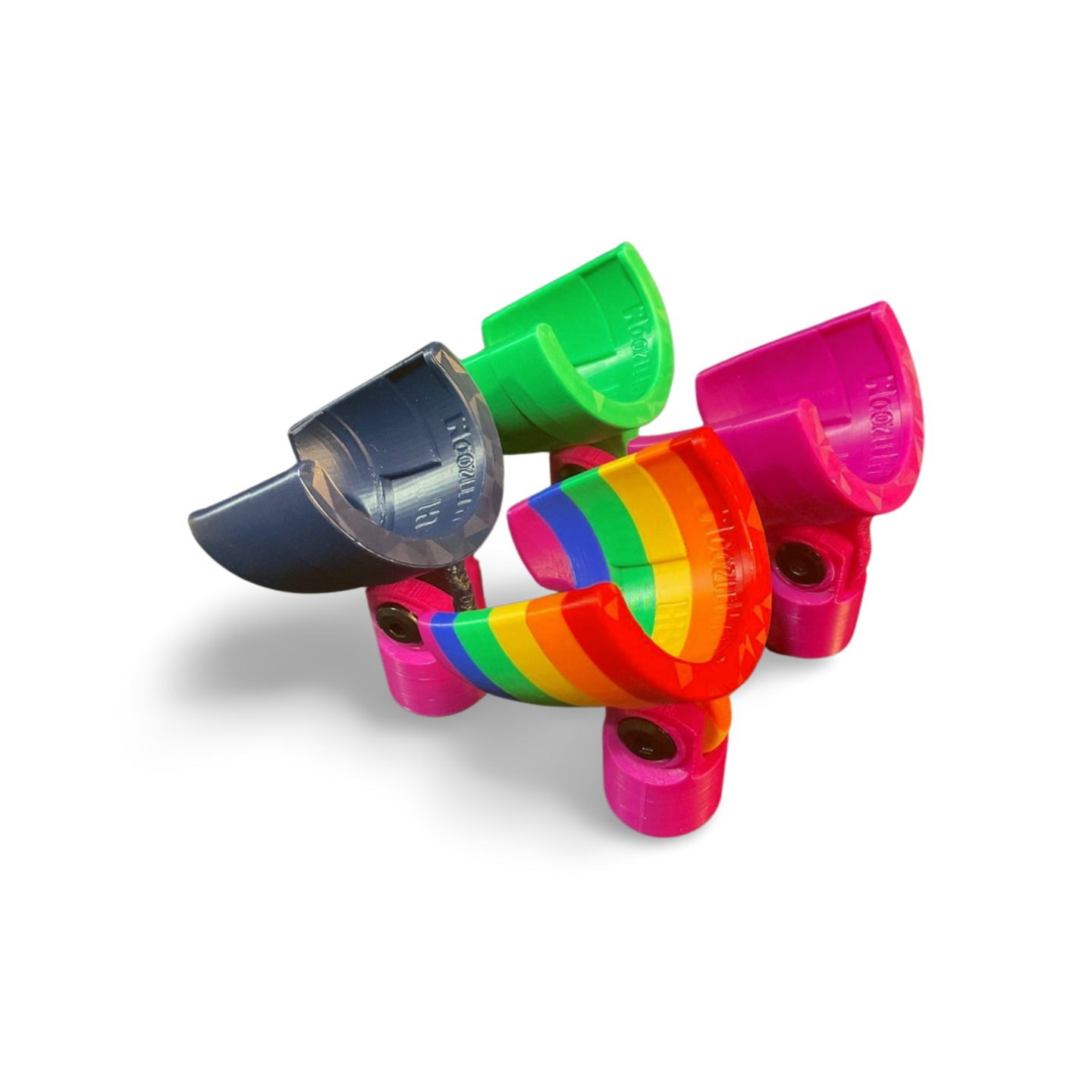 A variety of colourful clips for attaching your HB-52 harmonica microphone to a mic stand.