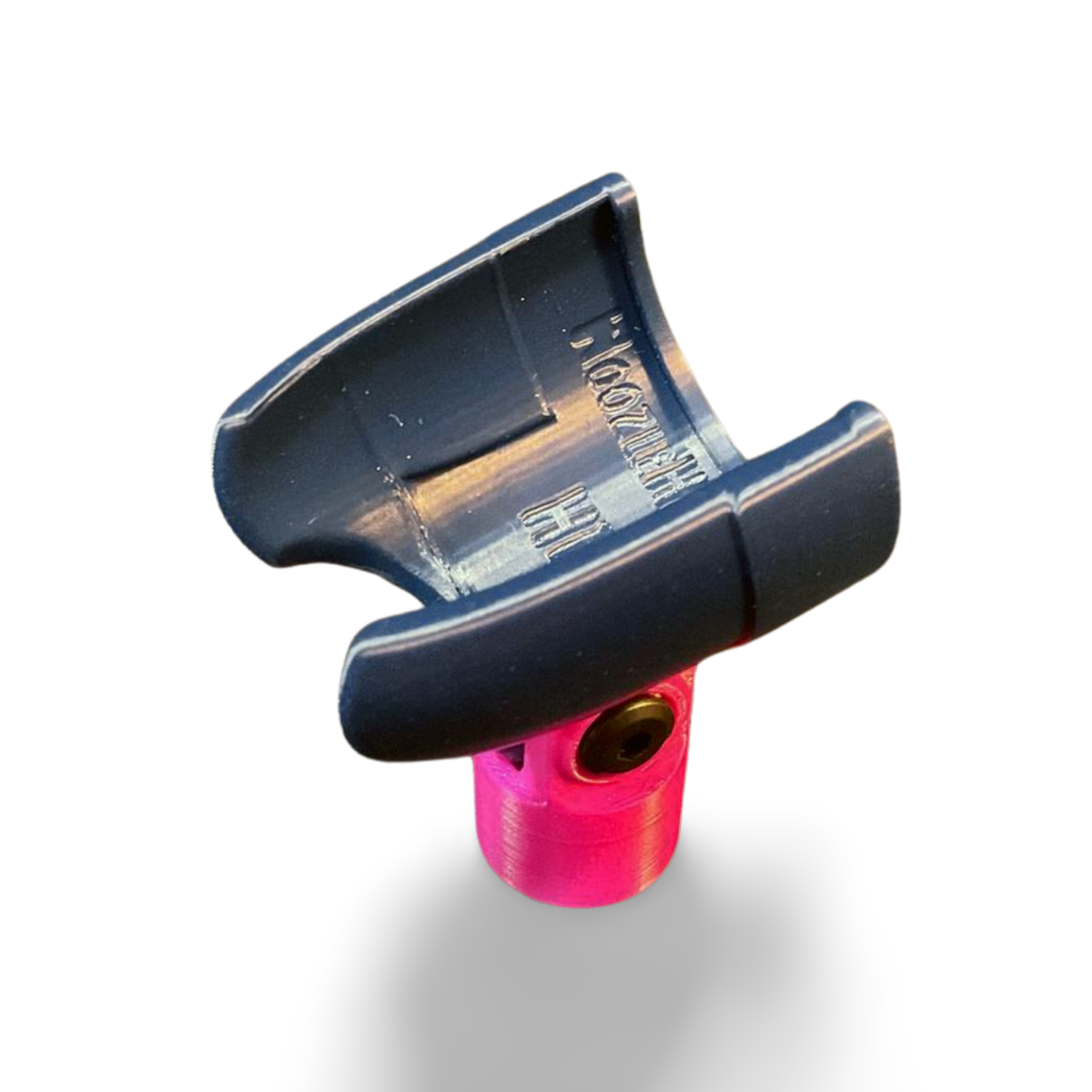 A blue clip for attaching your HB-52 harmonica microphone to a mic stand.